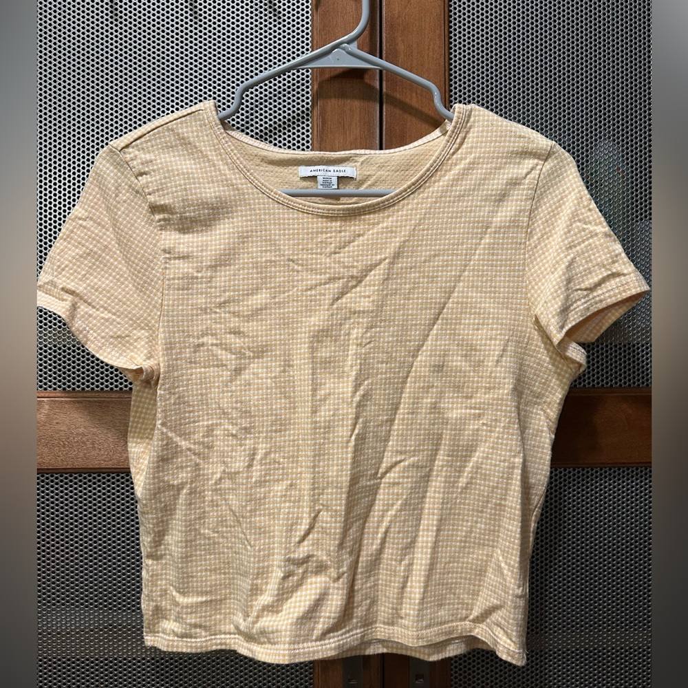 American Eagle Yellow and White Checkered Top
